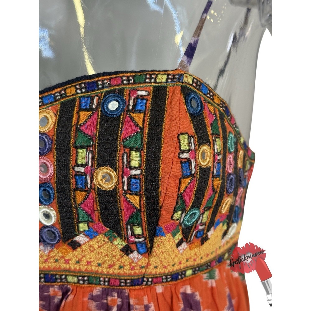 Ralph Lauren Denim & Supply Dress Women XS Orange Boho Spaghetti Strap Festival - Picture 6 of 15